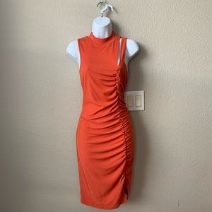 Plus Solid Ruched Peekaboo Dress